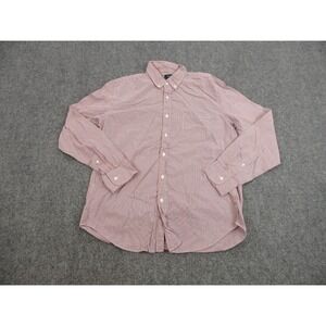 J CREW Shirt Mens L Red Blue Check 100% Cotton Long Sleeve Button Down Casual